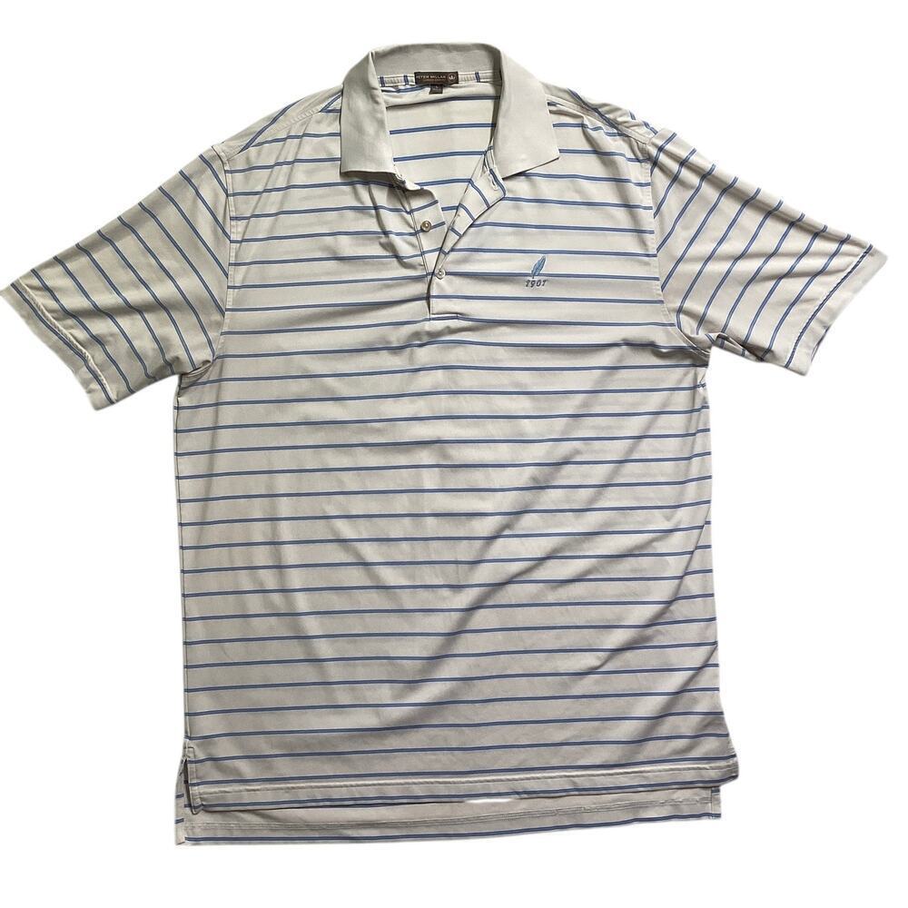 Peter Millar Summer Comfort Polo Shirt Mens Large Blue White Performance Golf - Picture 1 of 6